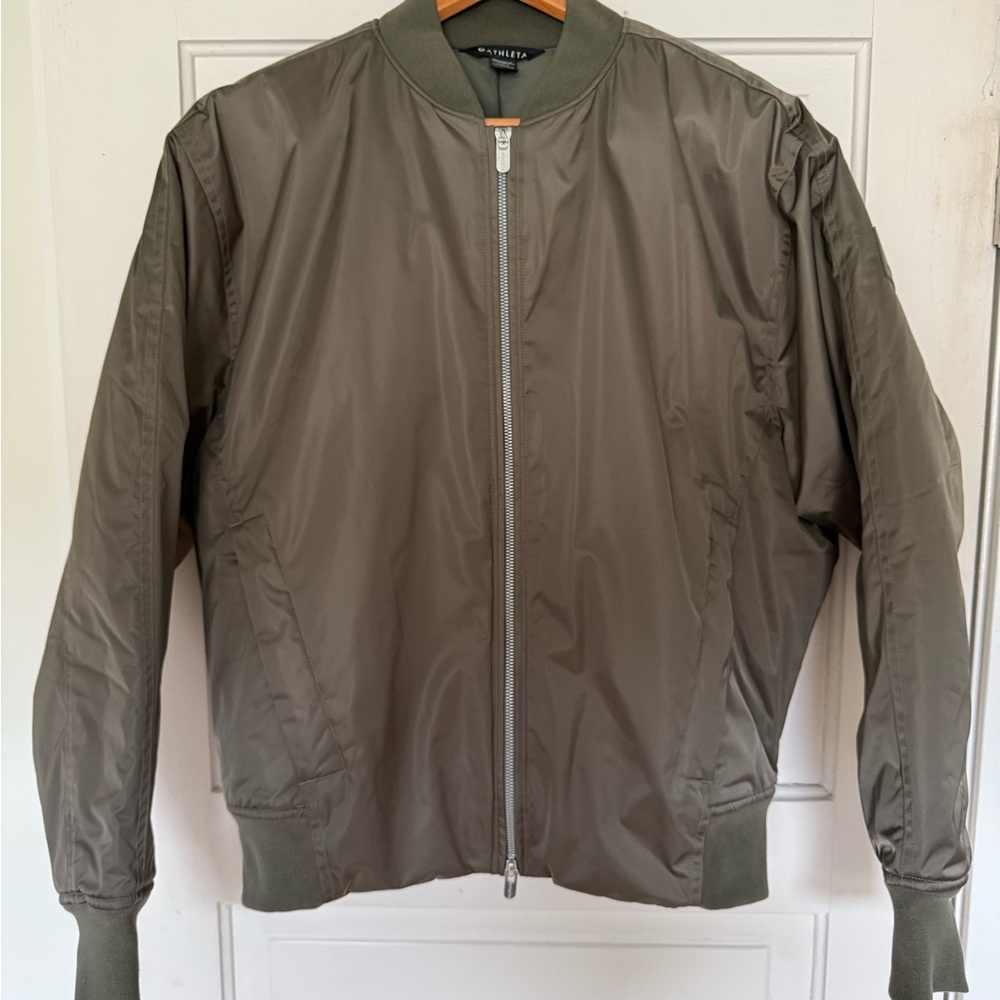 Athleta Green Bomber Jacket with Ribbed Details